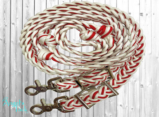 Red and white barrel reins