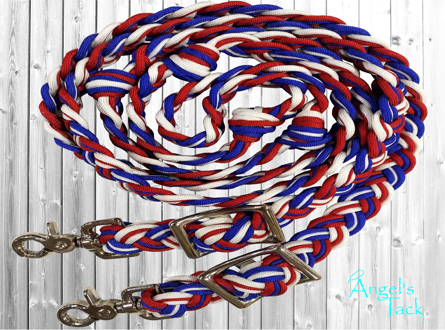 Red white and blue barrel reins