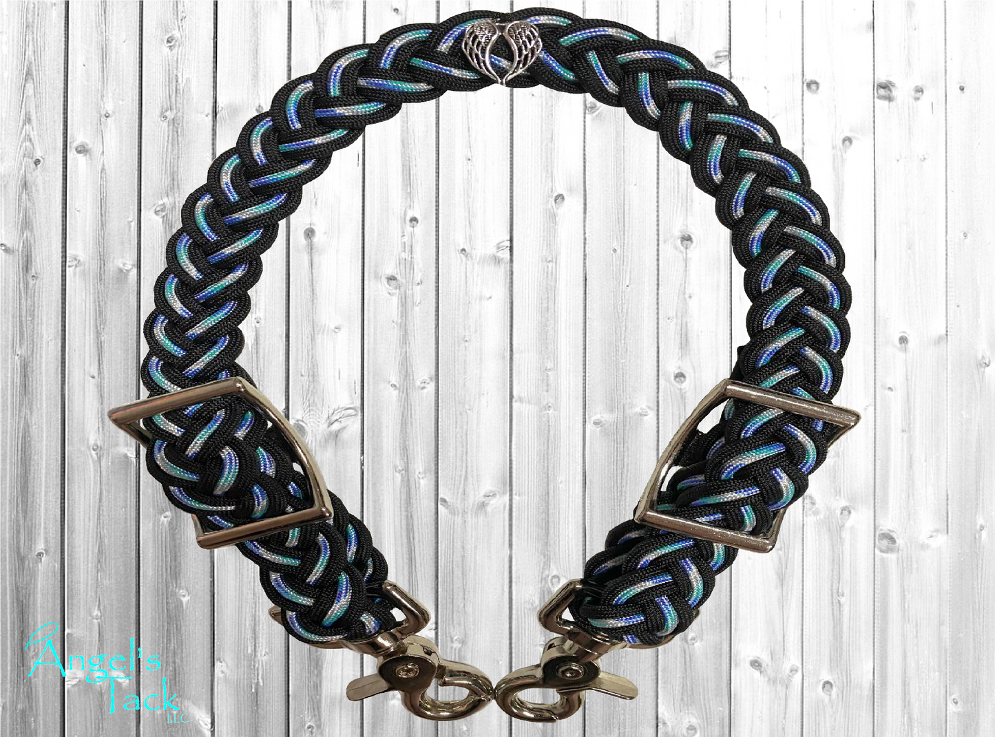 Blue and black wither strap