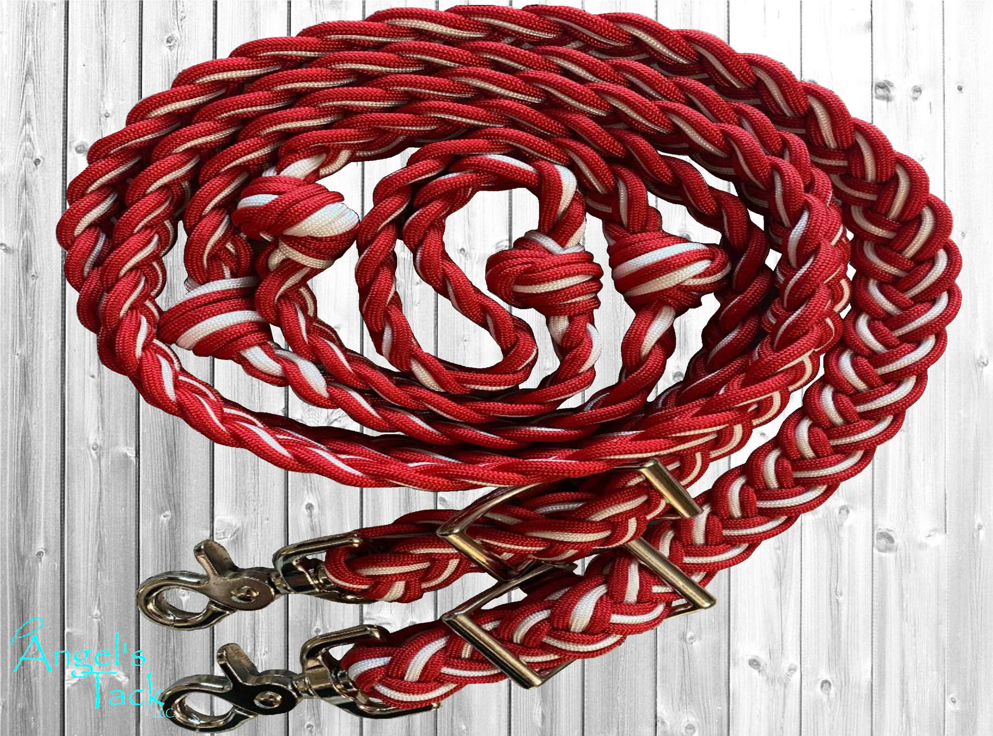 Red and white barrel reins