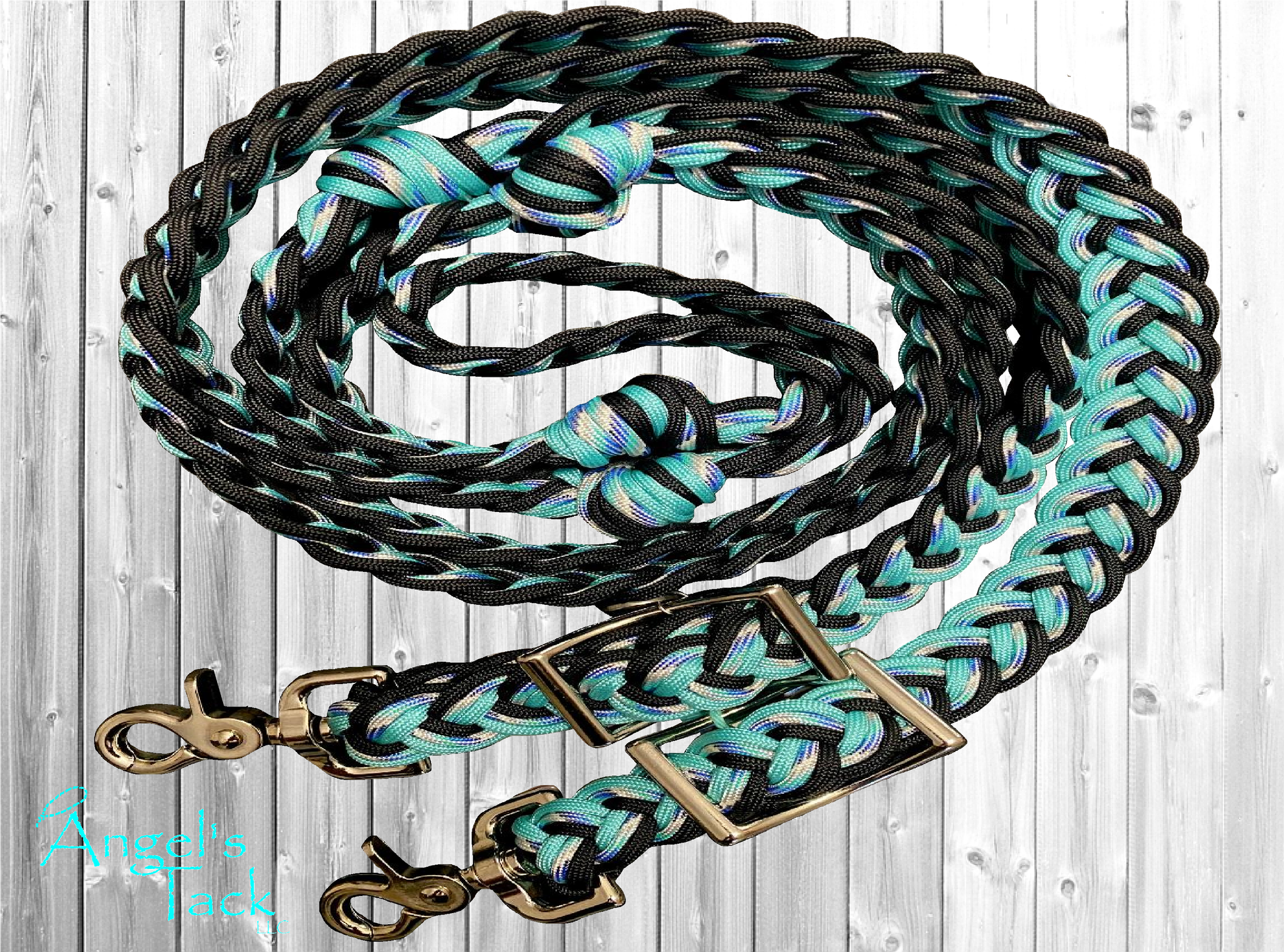 Turquoise and black barrel reins