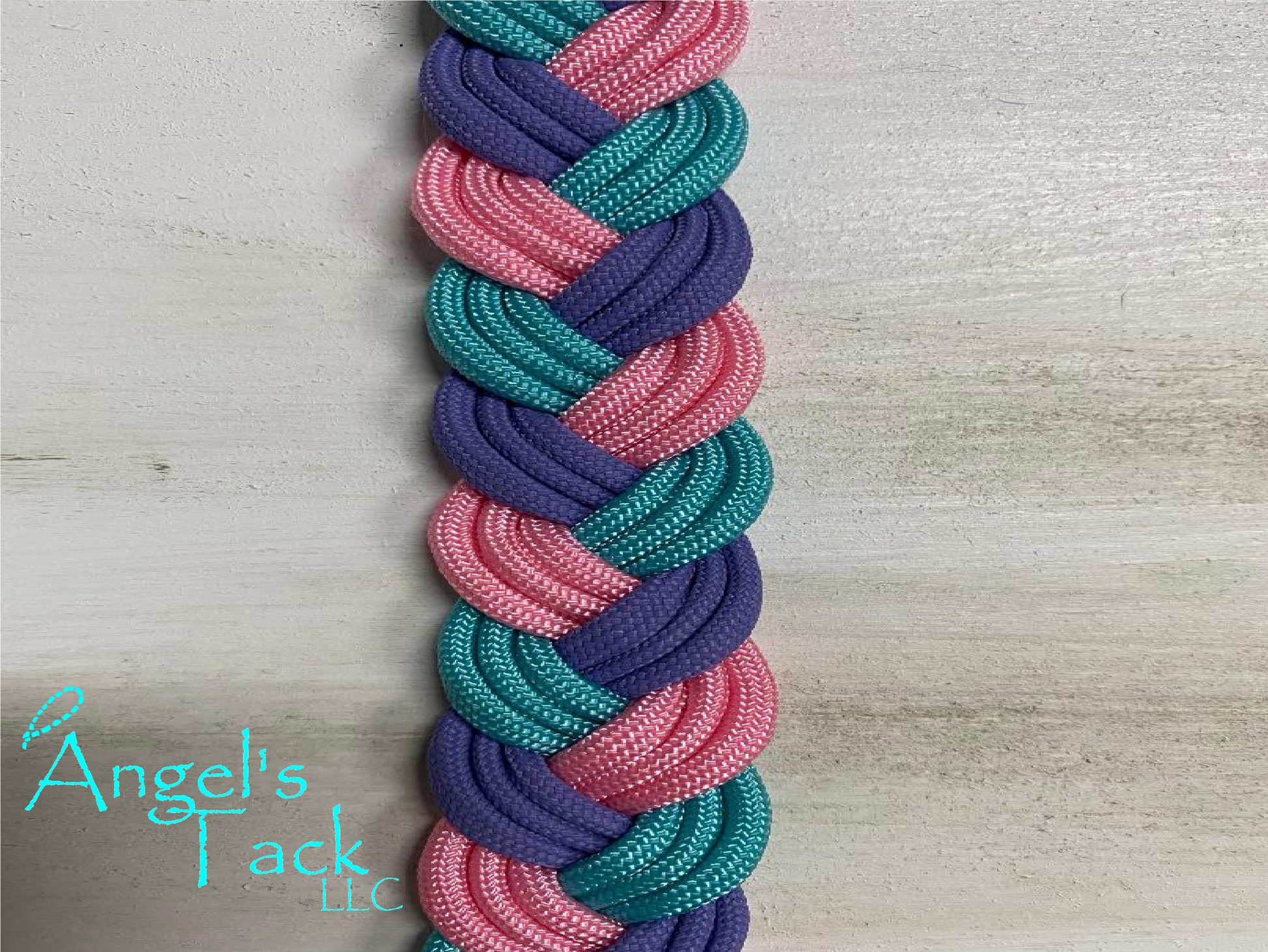 Turquoise pink and purple barrel reins, close up