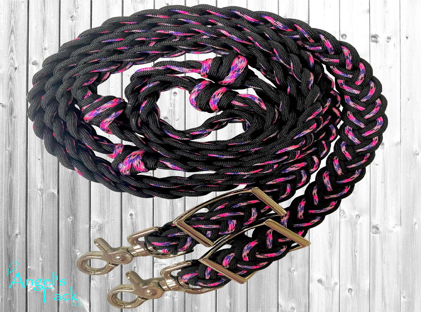 Hot pink purple and black barrel reins