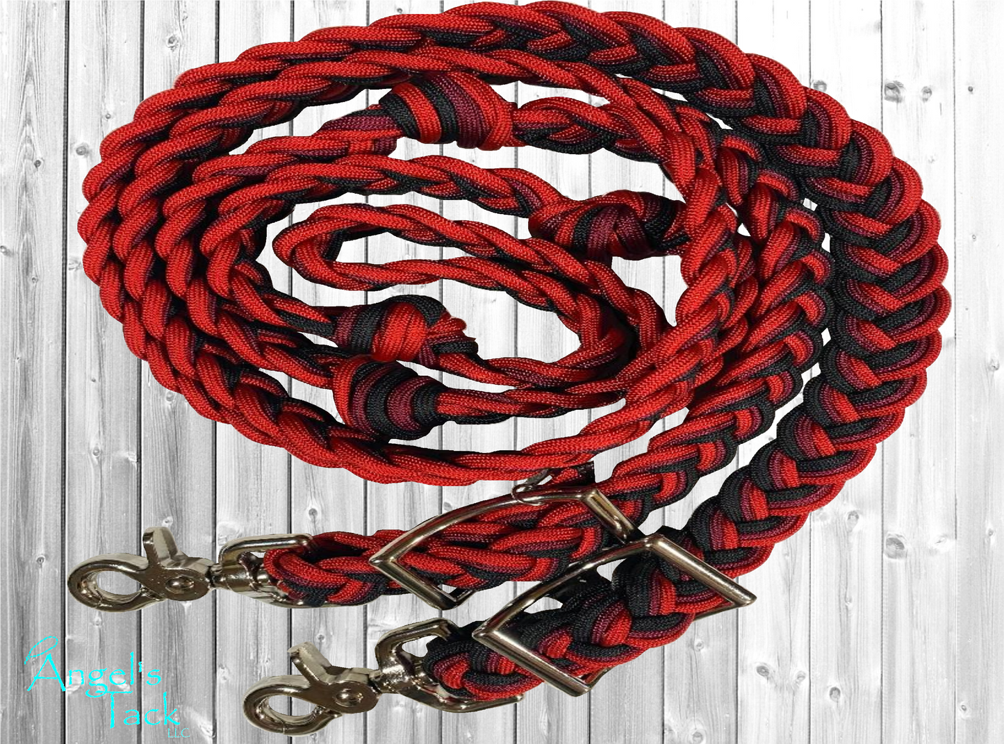 Red and black barrel reins