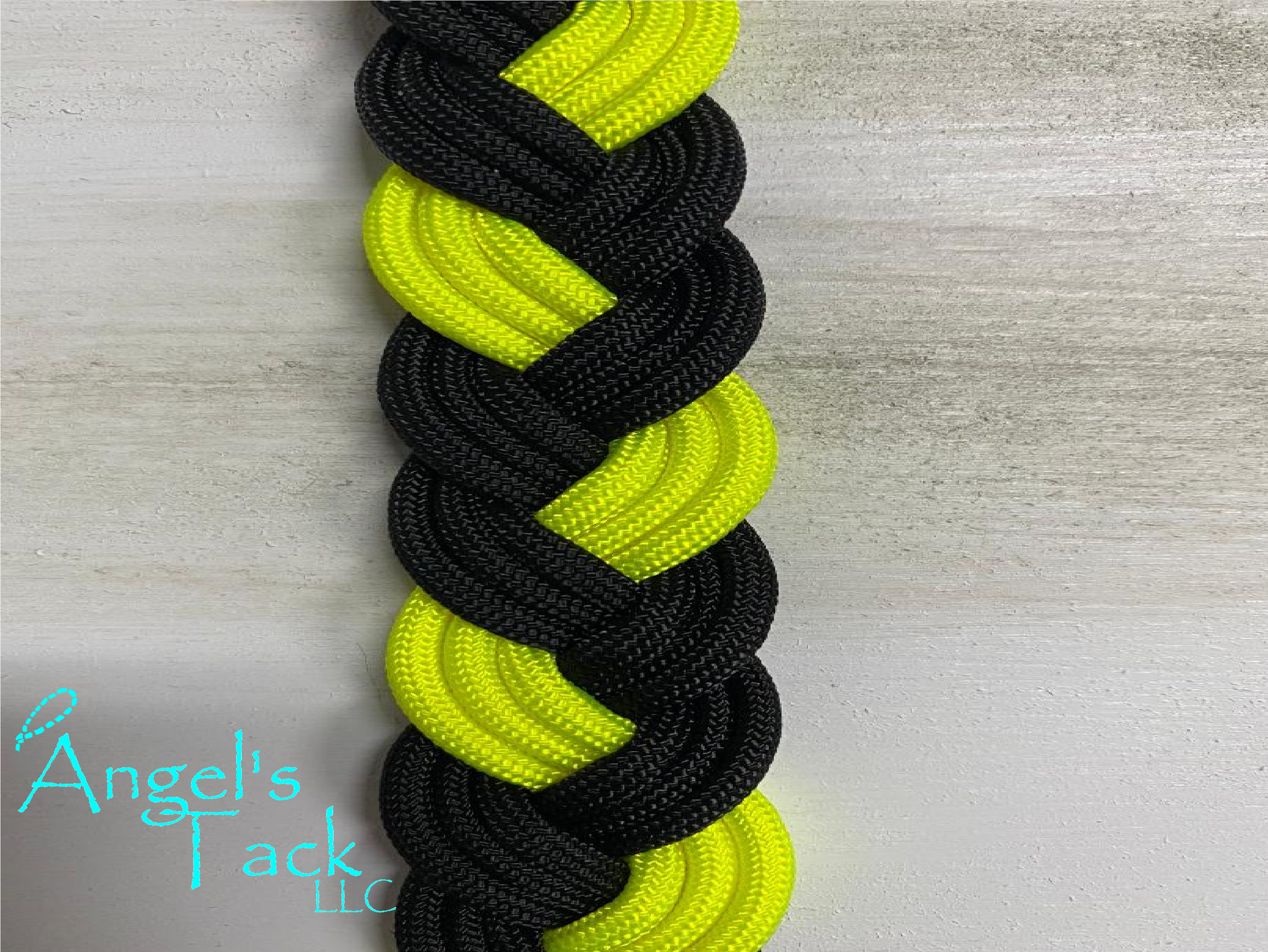 Neon yellow and black barrel reins, close up