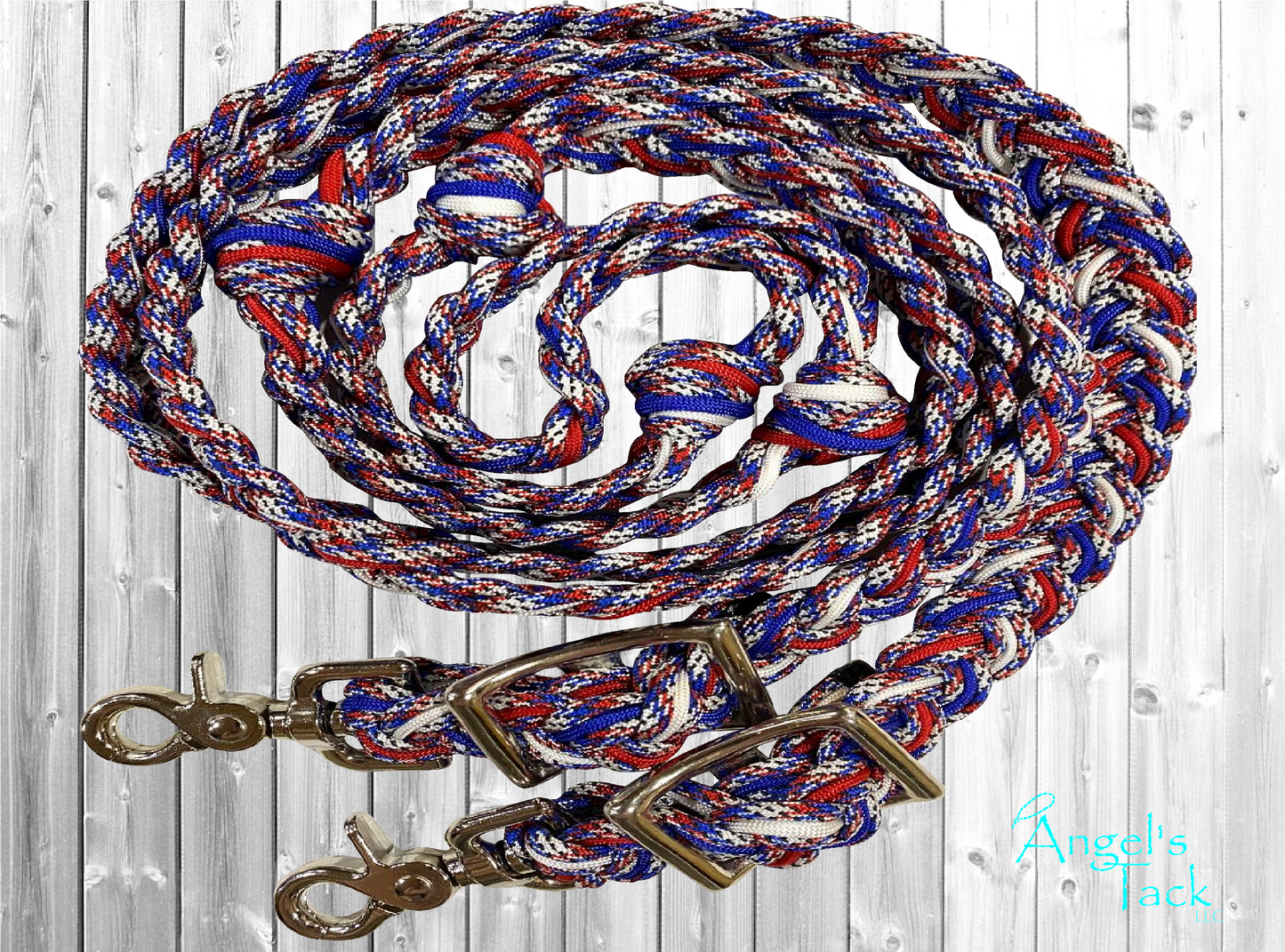 Red white and blue barrel reins