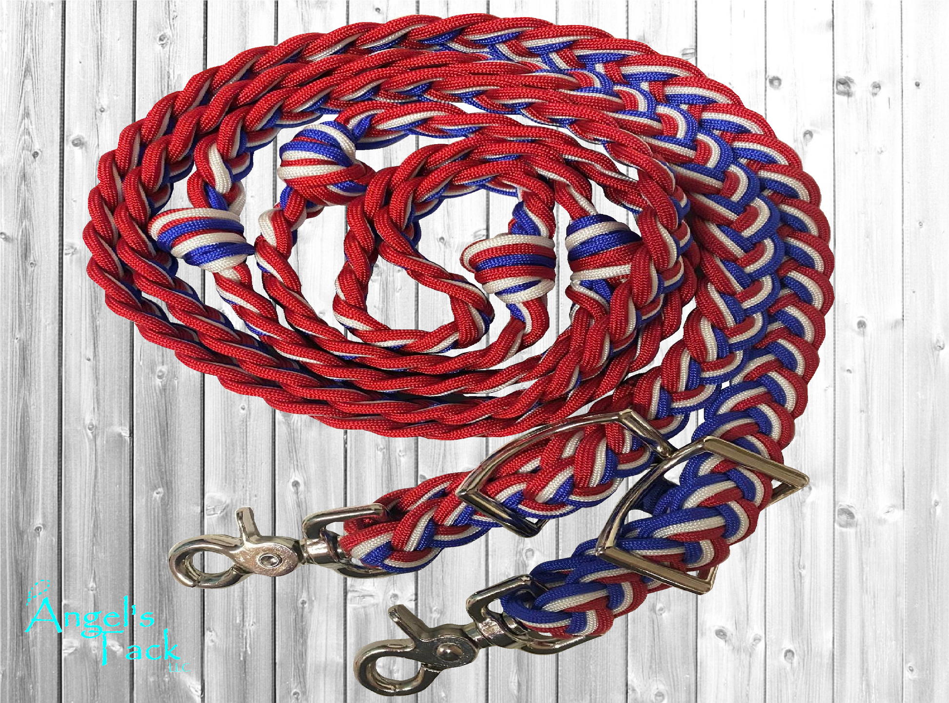 Red white and blue barrel reins