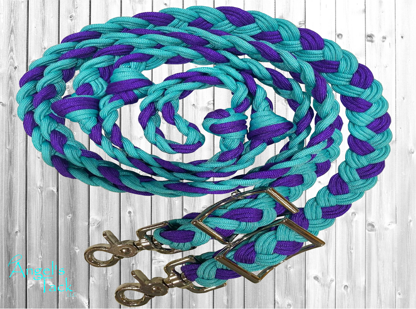 Turquoise and purple barrel reins