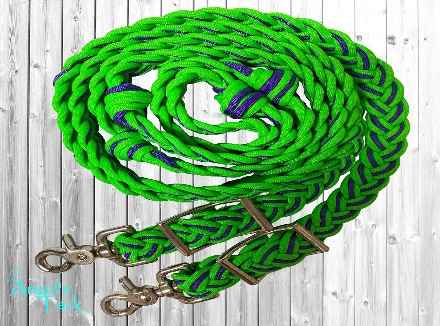 Neon green and purple barrel reins