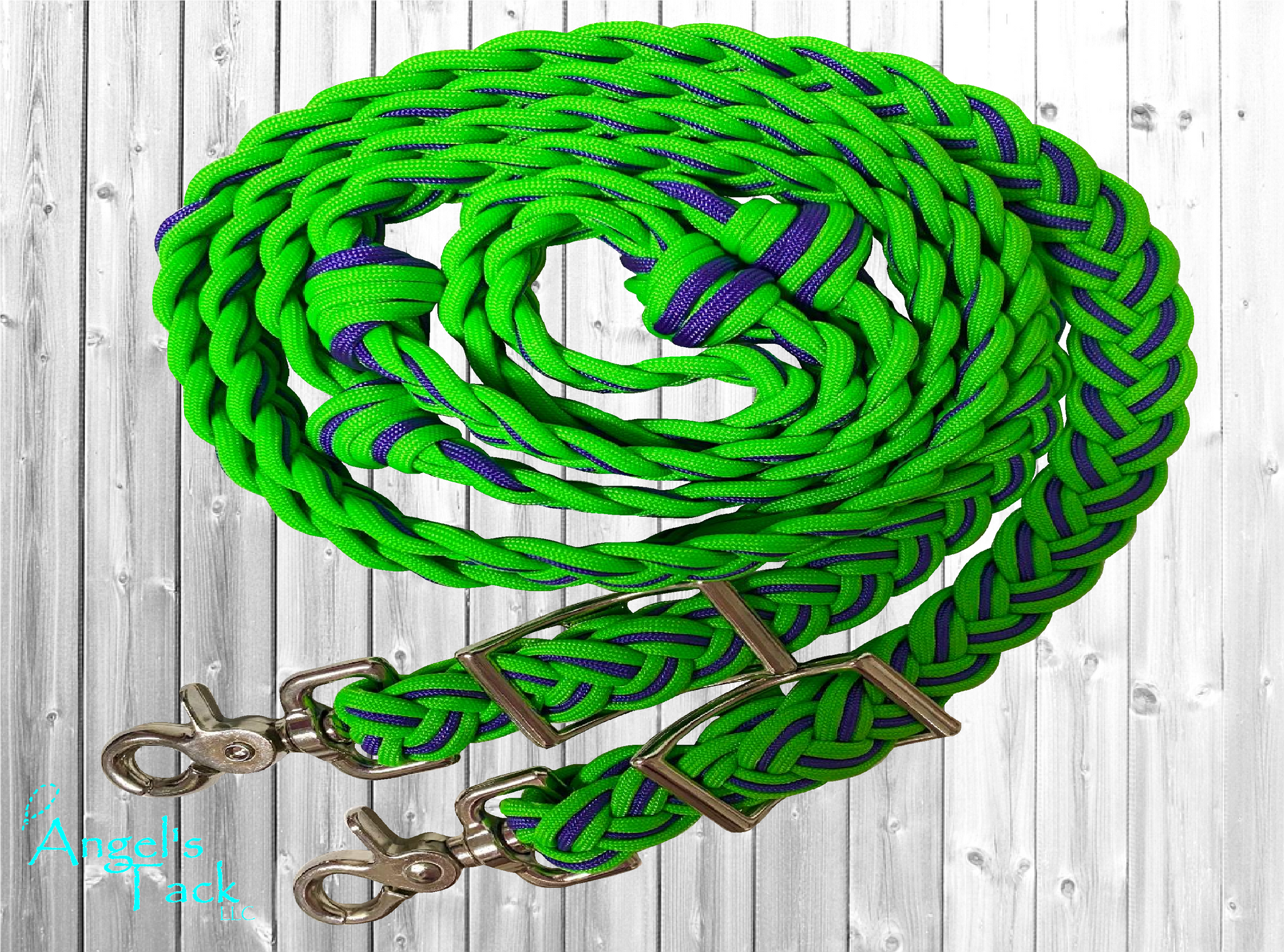 Neon green and purple barrel reins