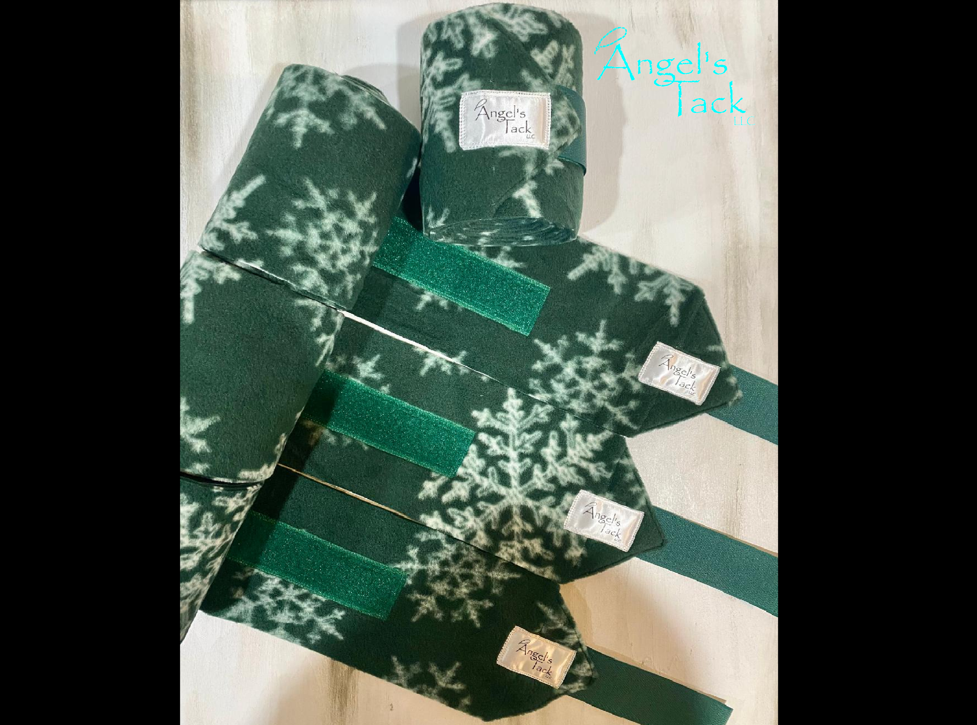 Green snowflake polo wraps, unrolled