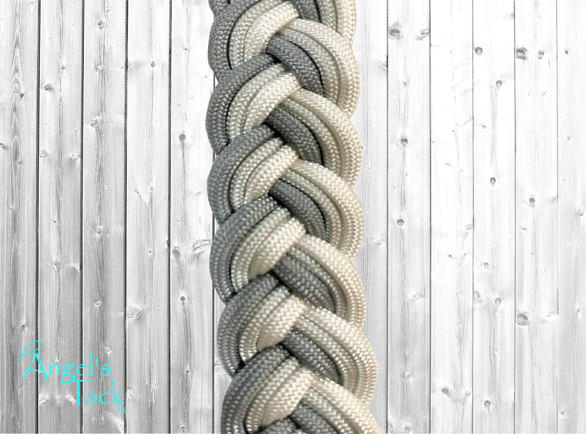 Grey and white barrel reins, close up