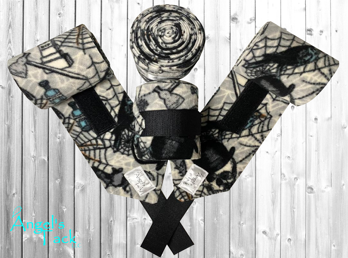 Grey spider web print horse polo wraps