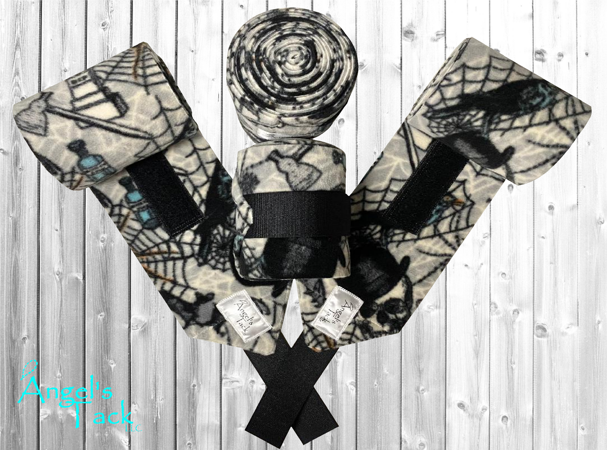 Grey spider web print horse polo wraps