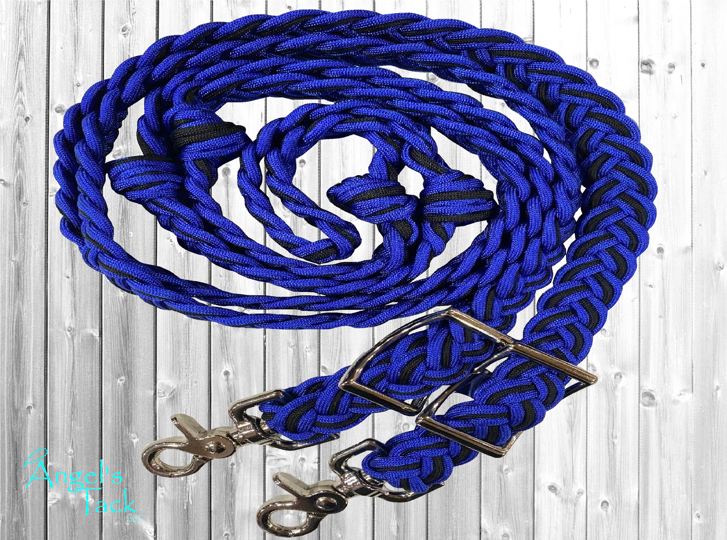Royal blue and black barrel reins