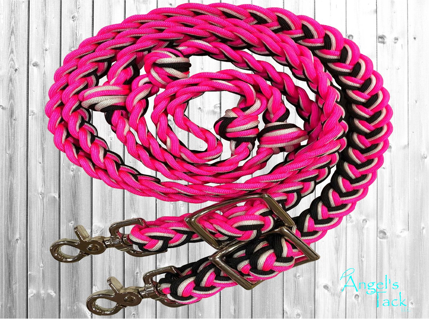 Hot pink black and white barrel reins