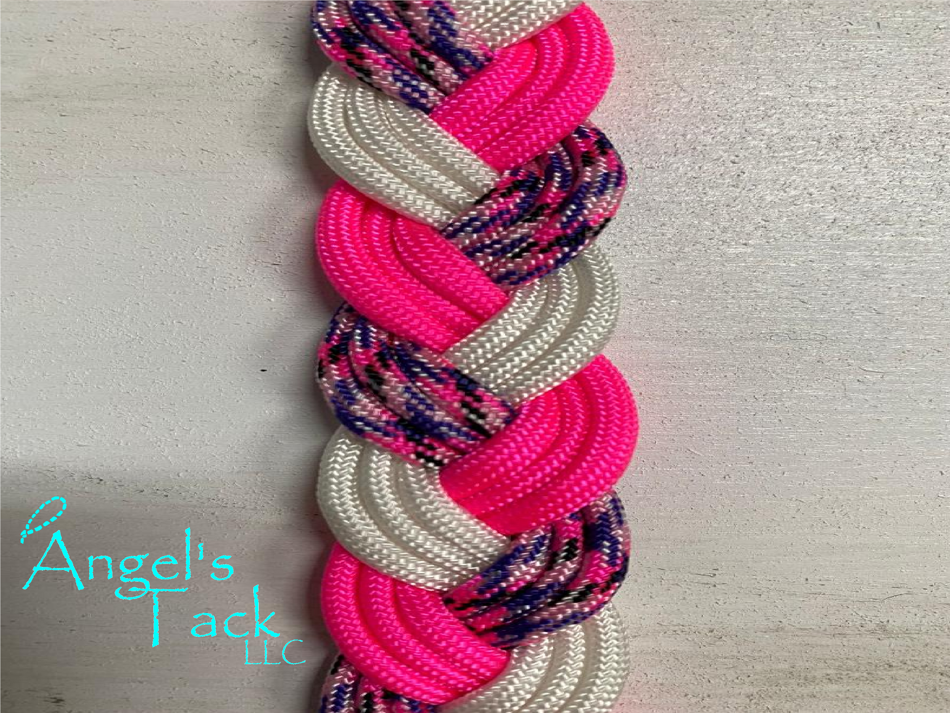 Hot pink purple and white barrel reins, close up