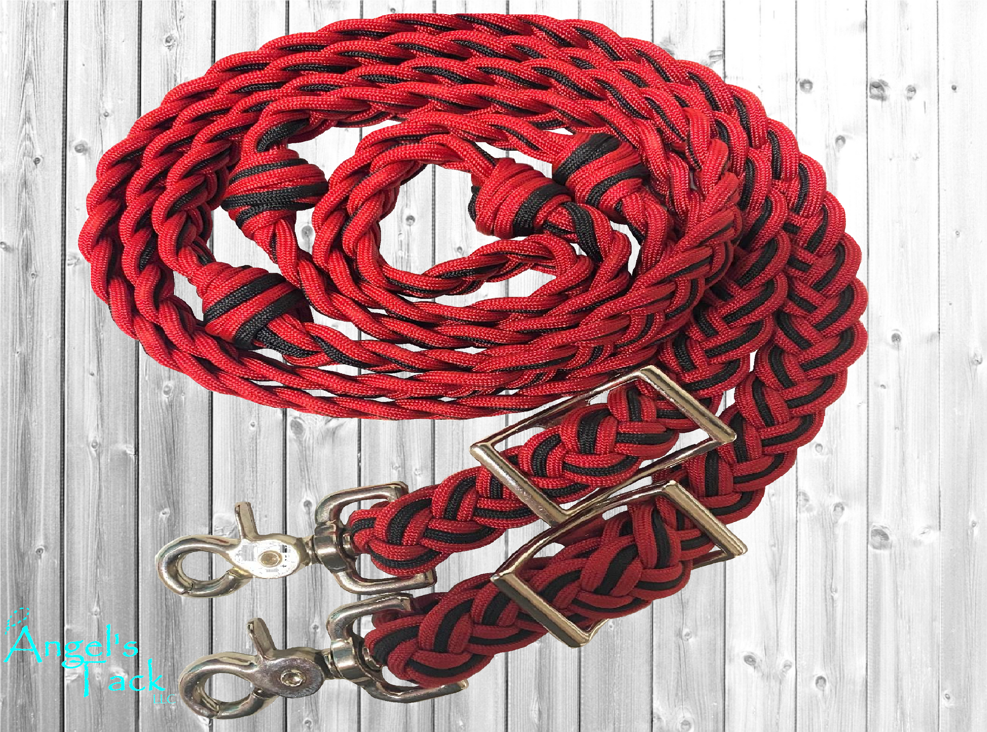 Red and black barrel reins