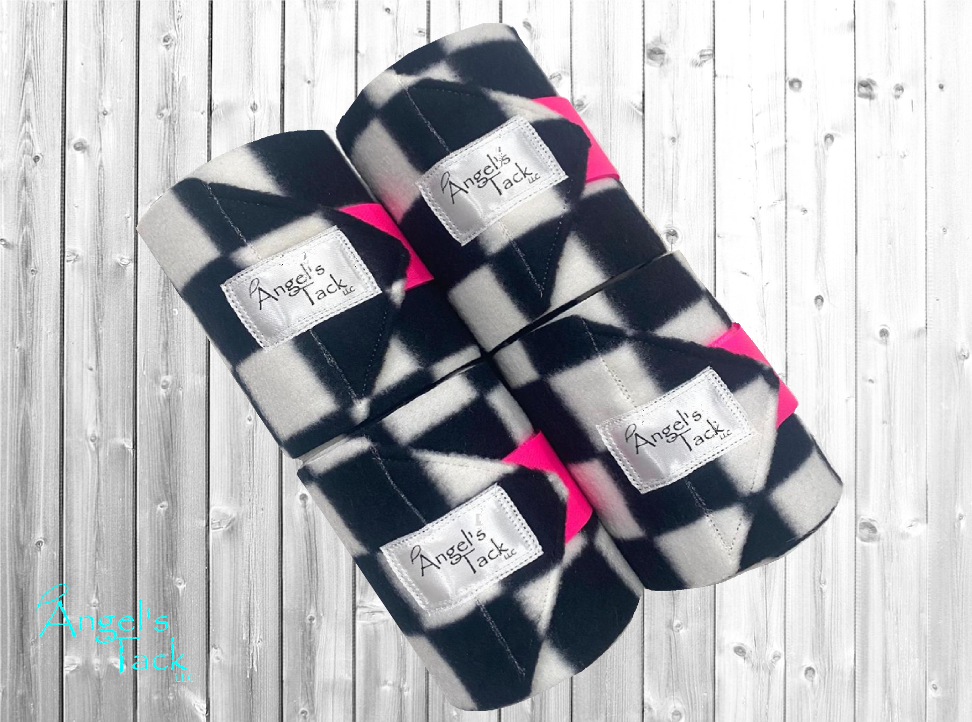 Set of four hot pink, black, and white checker polo wraps