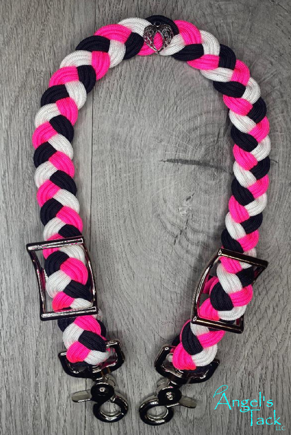 Hot pink, black, and white checker wither strap