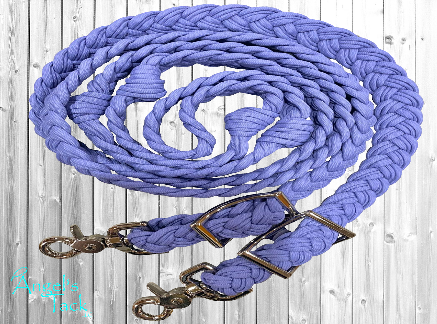 Light purple braided barrel reins