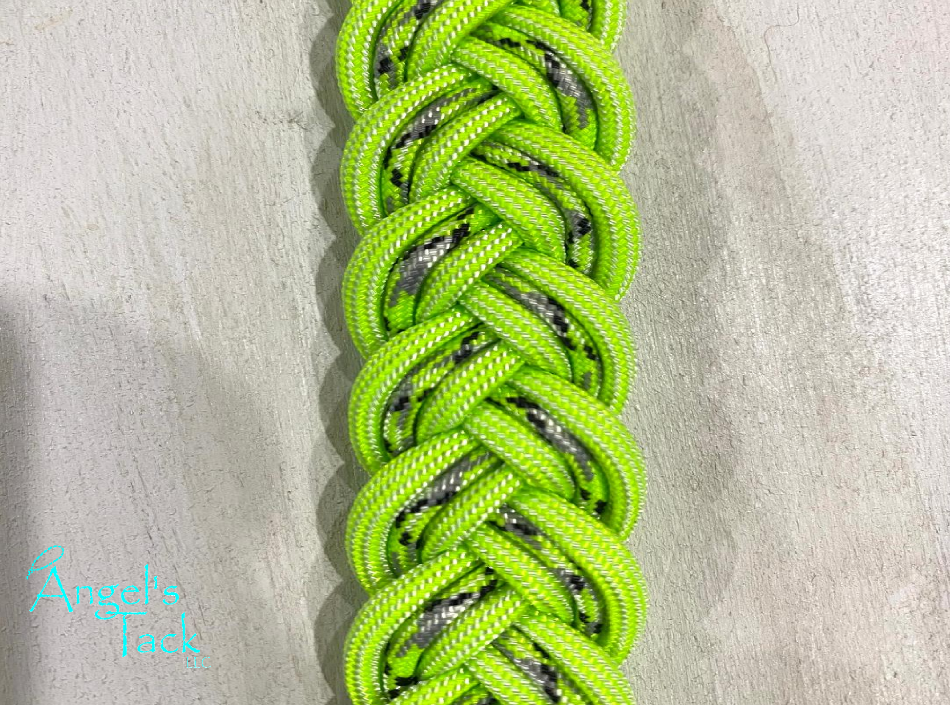 Lime green barrel reins, close up