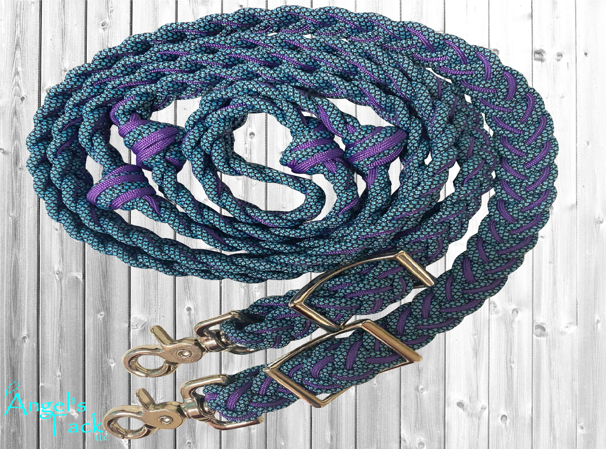 Purple and teal barrel reins