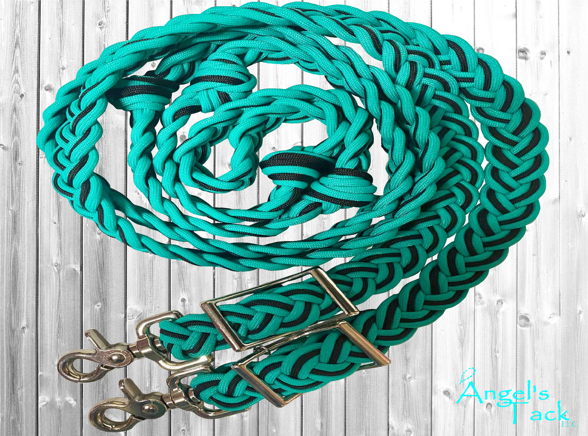 Teal and black barrel reins