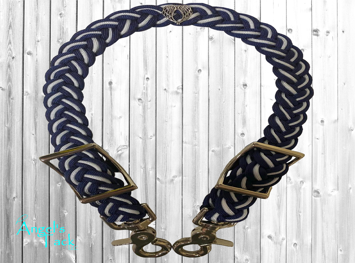 Navy and white wither strap