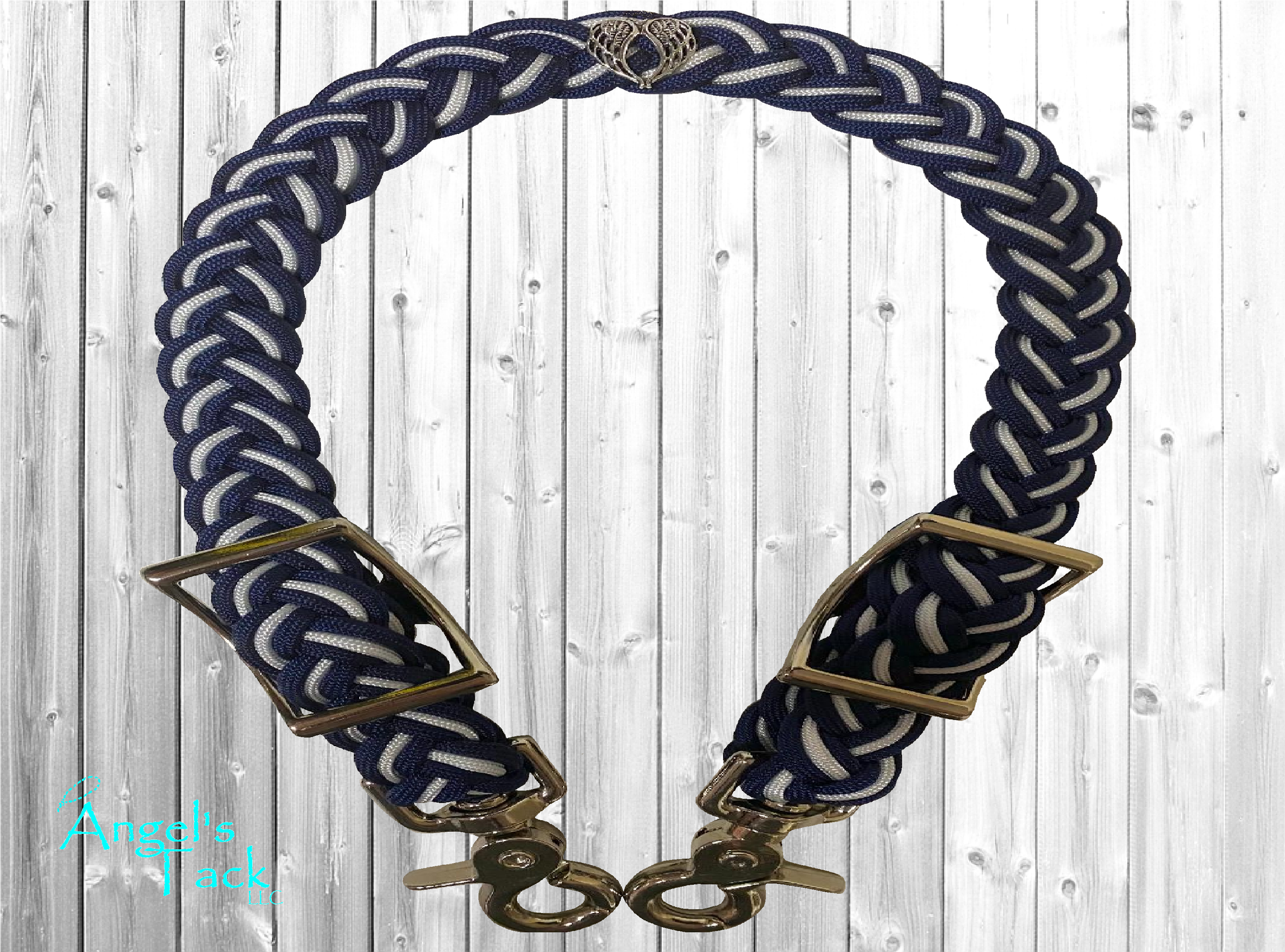 Navy and white wither strap