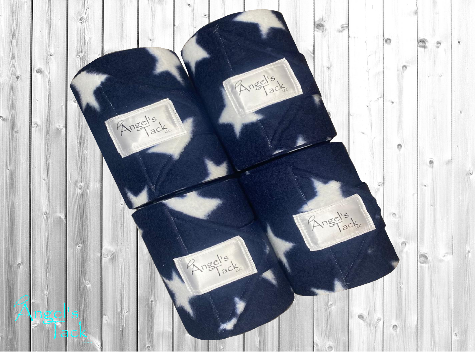 A set of four patriotic navy and white star print polo wraps