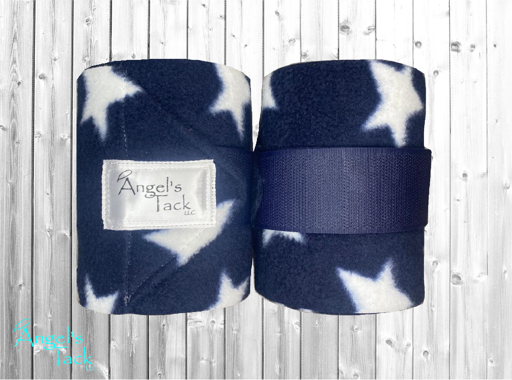 A pair of patriotic navy and white star print polo wraps