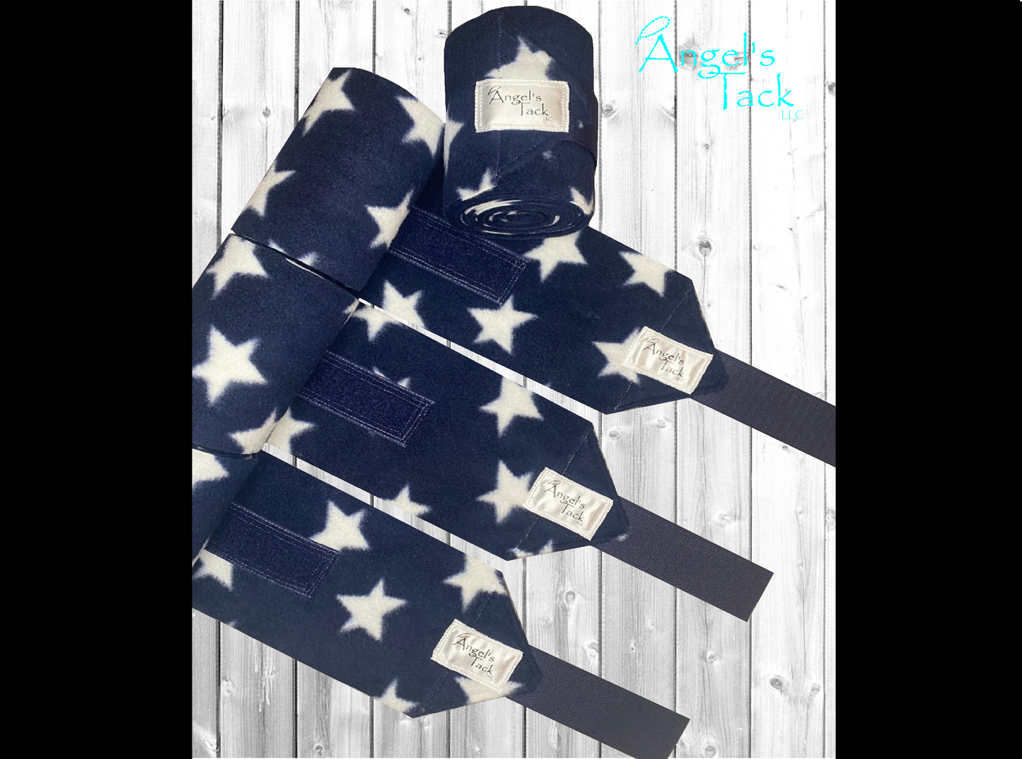 Patriotic navy and white star print polo wraps, unrolled
