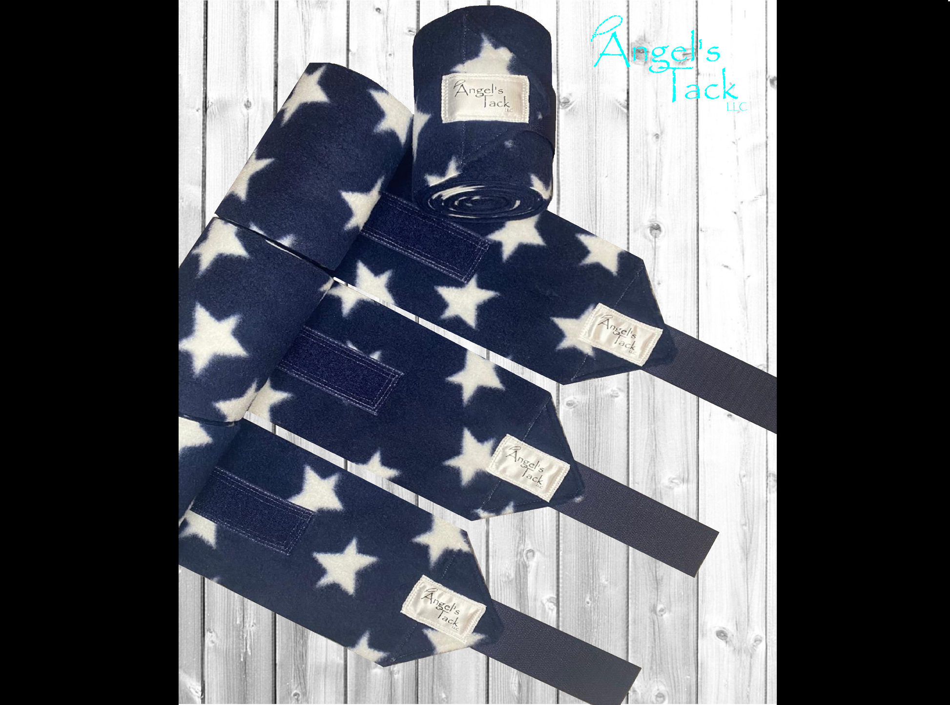 Patriotic navy and white star print polo wraps, unrolled