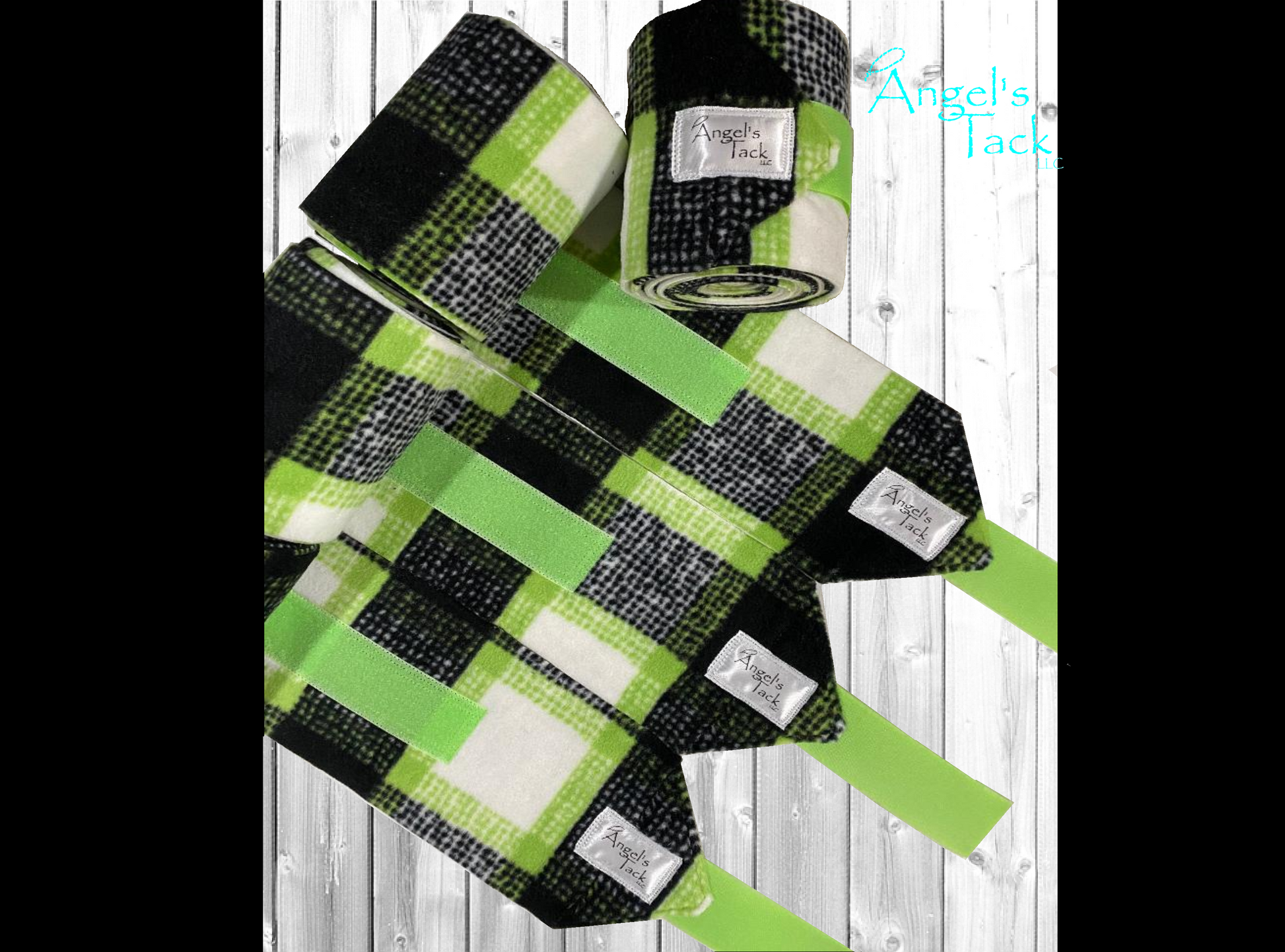Neon green plaid polo wraps, unrolled