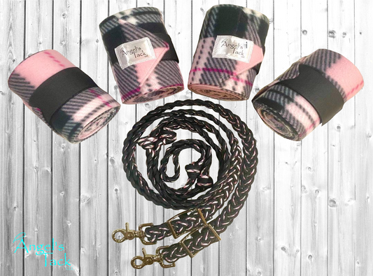 Pink and black plaid tack set