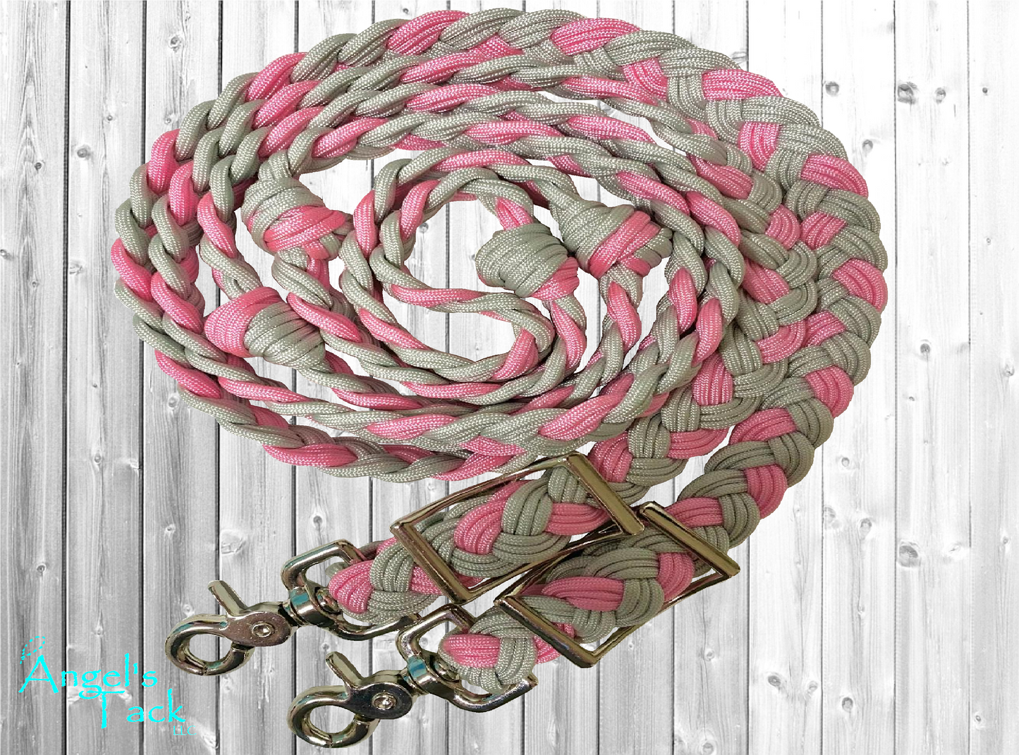 Pink and grey barrel reins