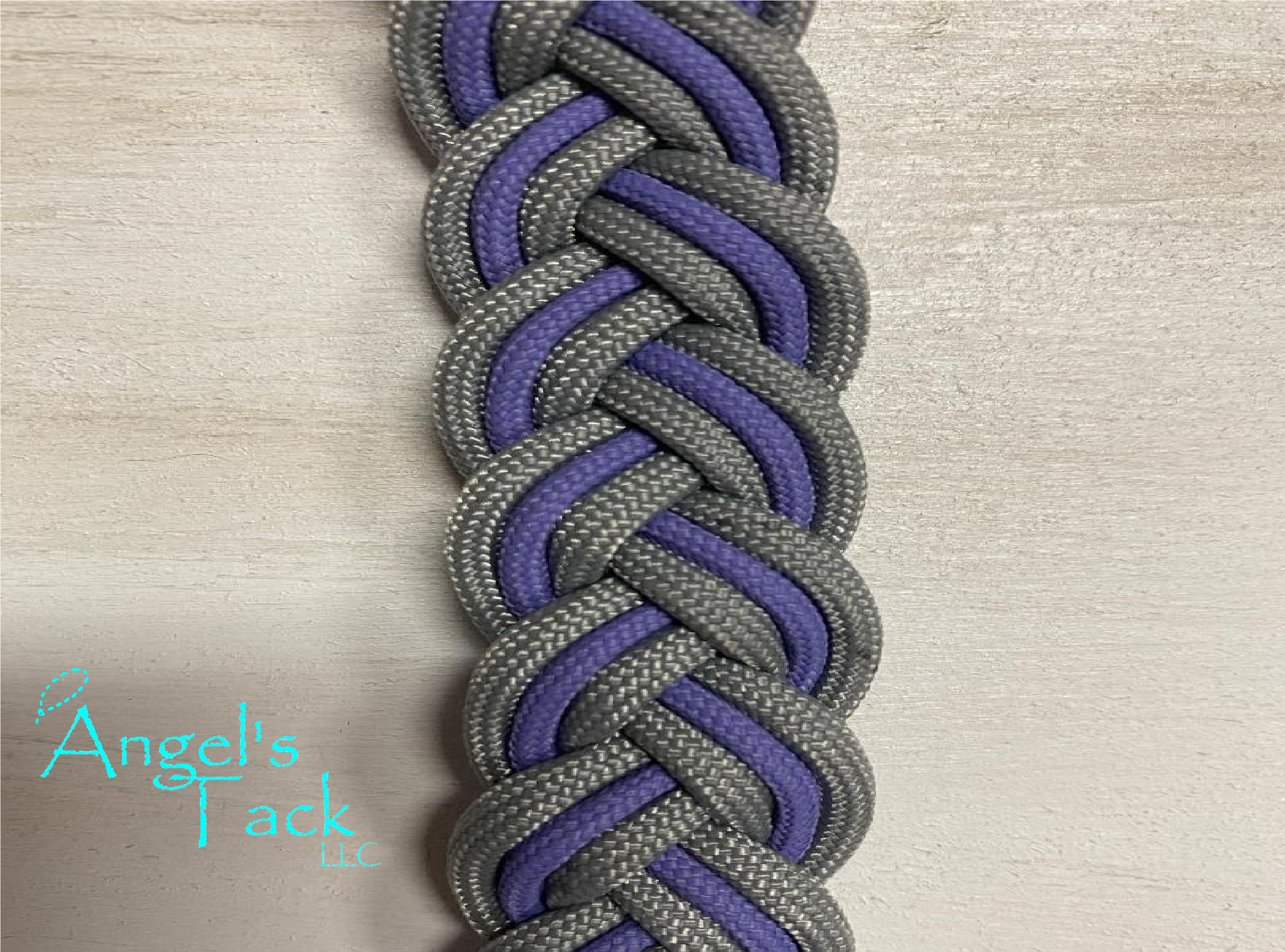 Purple and grey barrel reins, close up