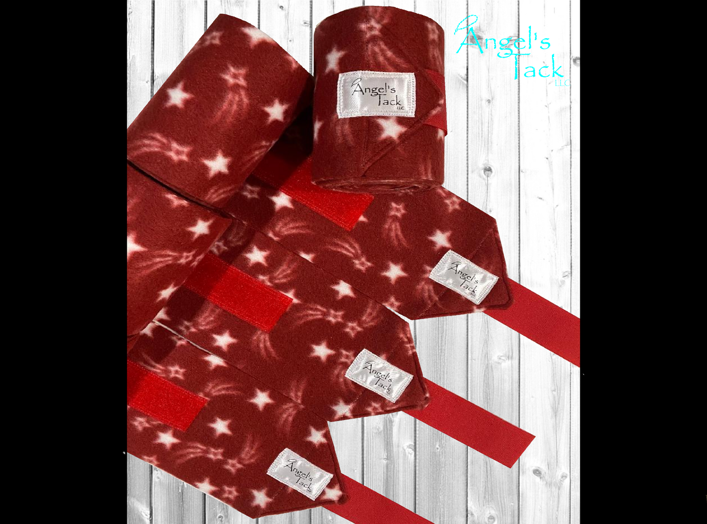 Red and white star polo wraps, unrolled