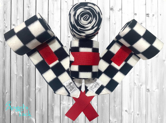 Black and white checker polo wraps with red velcro