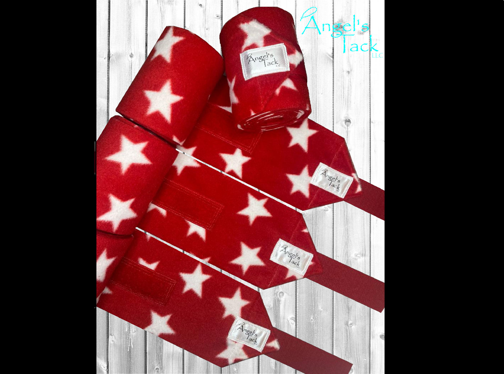 Red and white patriotic star print polo wraps, unrolled