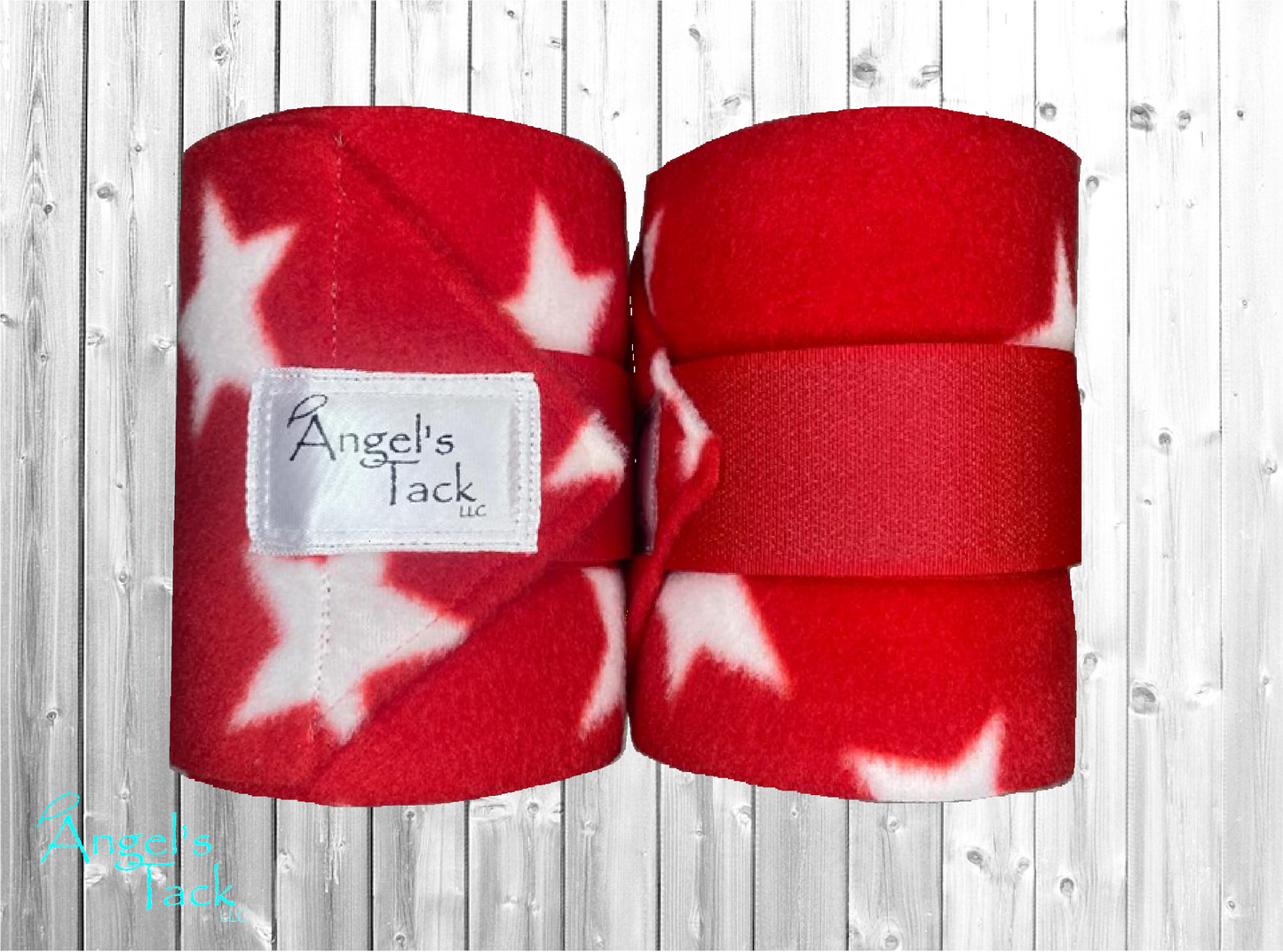 A pair of red and white patriotic star print polo wraps