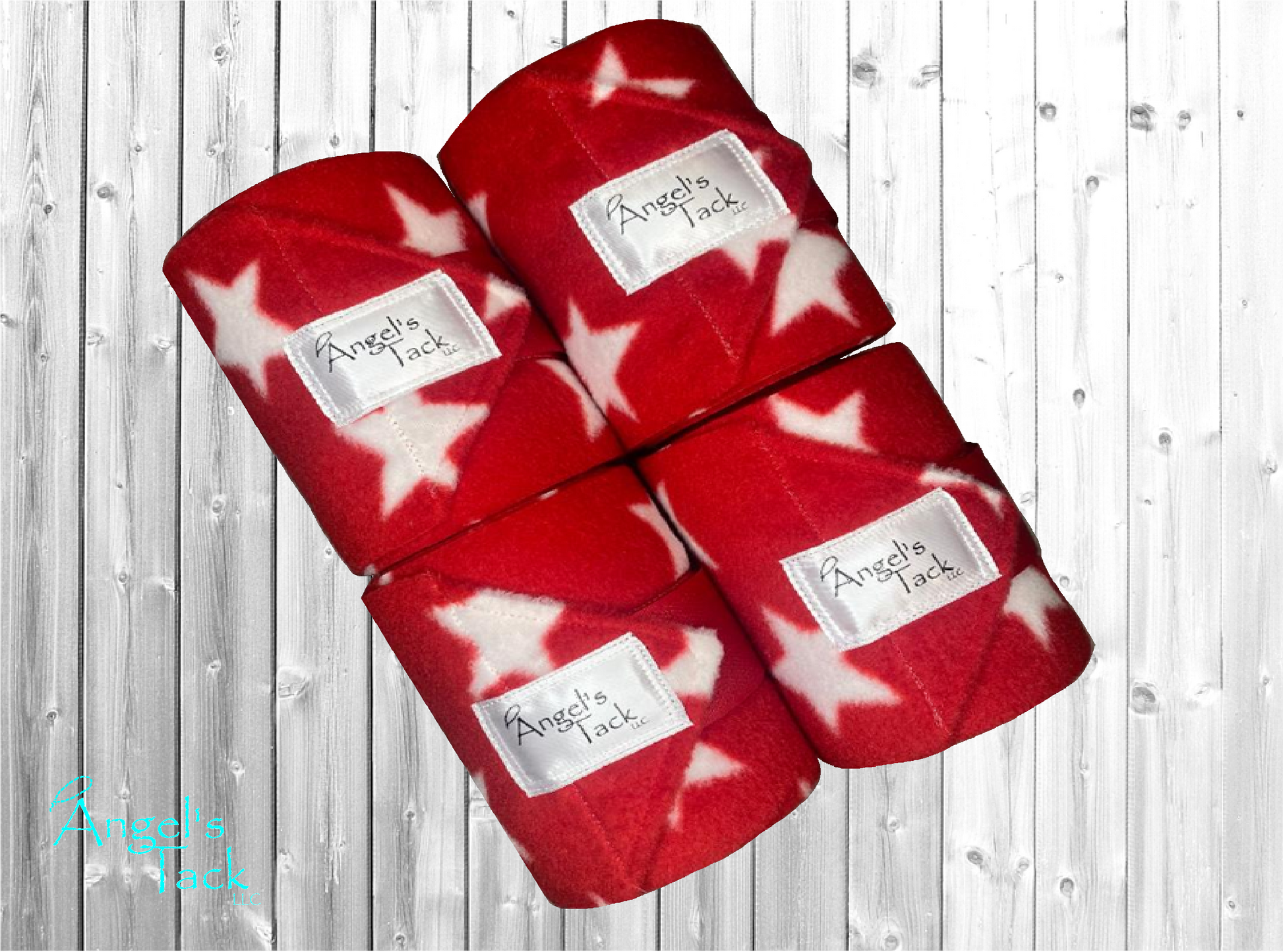 A set of four patriotic red and white polo wraps