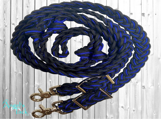 Royal blue and black barrel reins