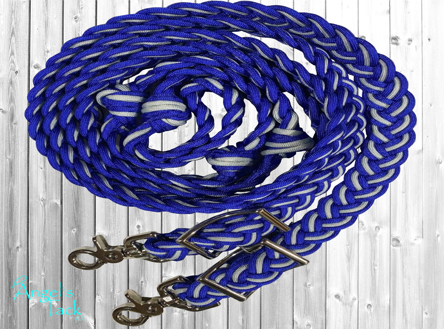 Royal blue and grey barrel reins