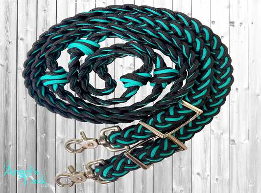 Teal and black barrel reins