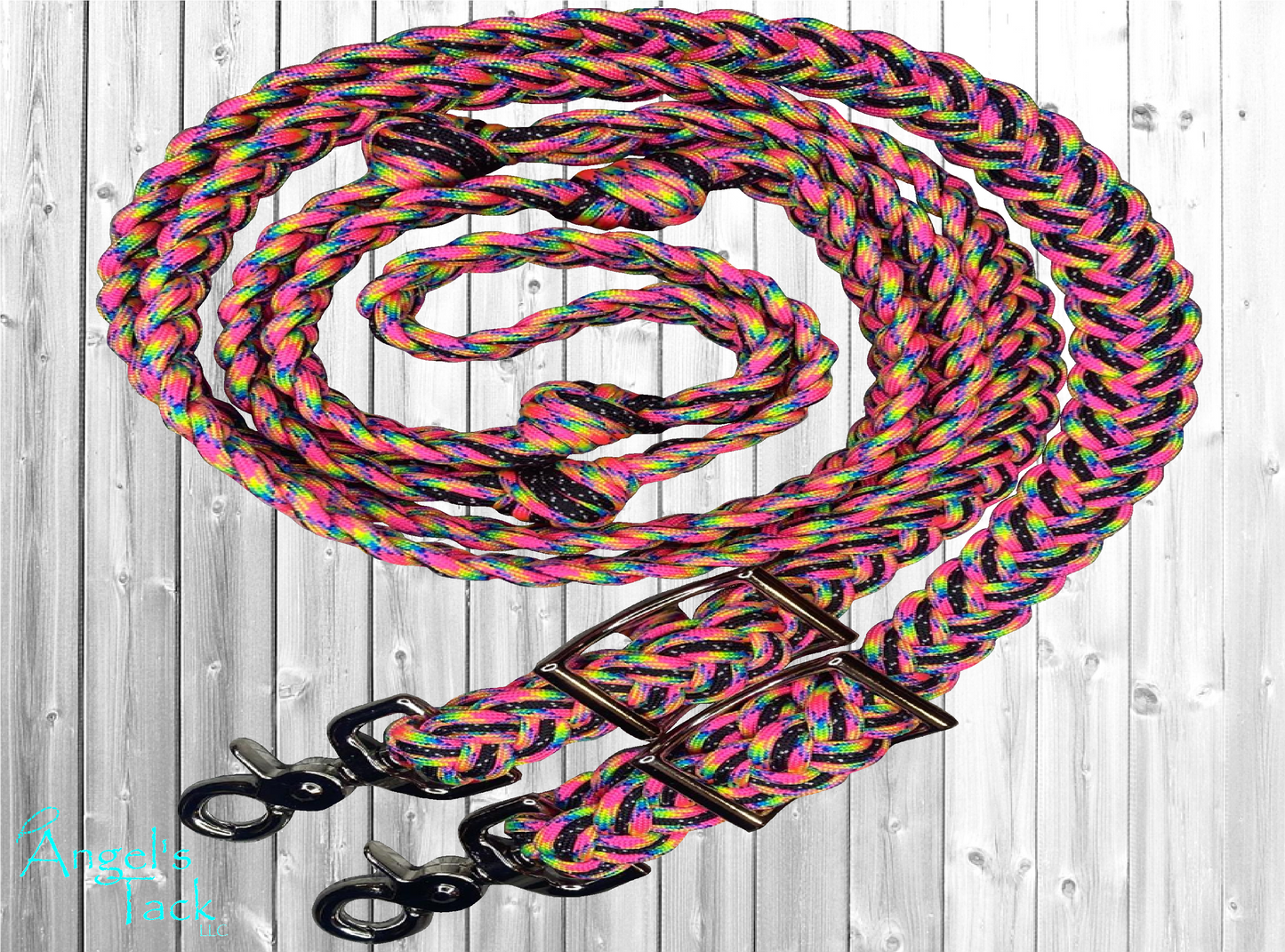 Neon rainbow sparkle barrel reins