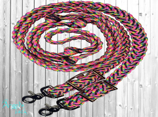 Neon rainbow sparkle barrel reins