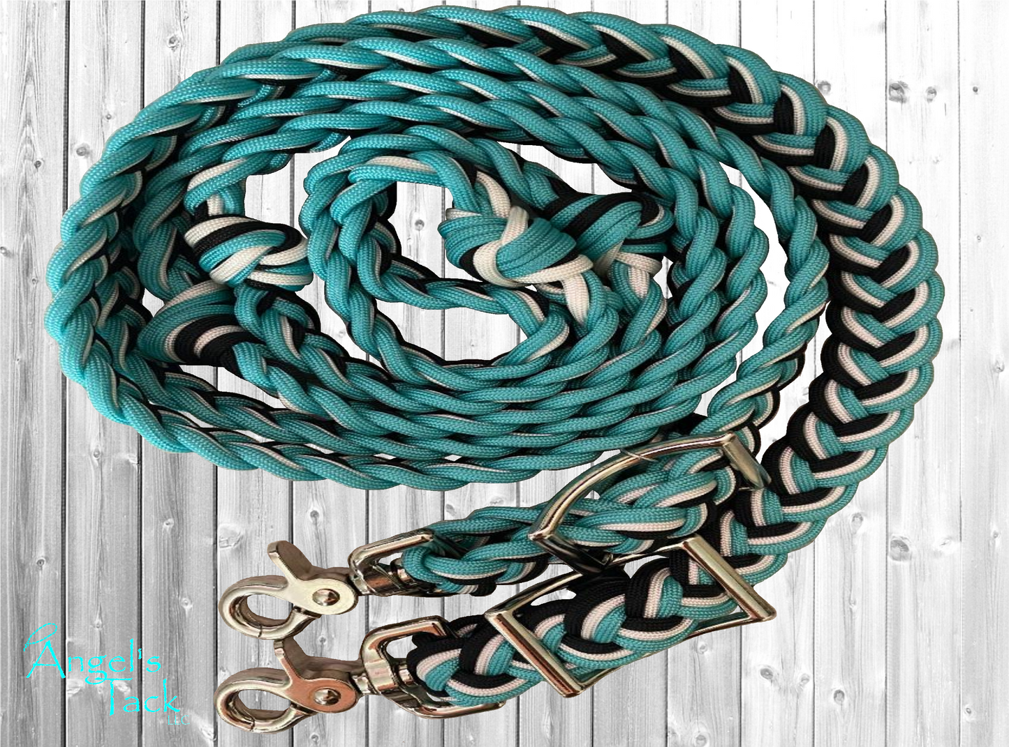 Turquoise black and white barrel reins
