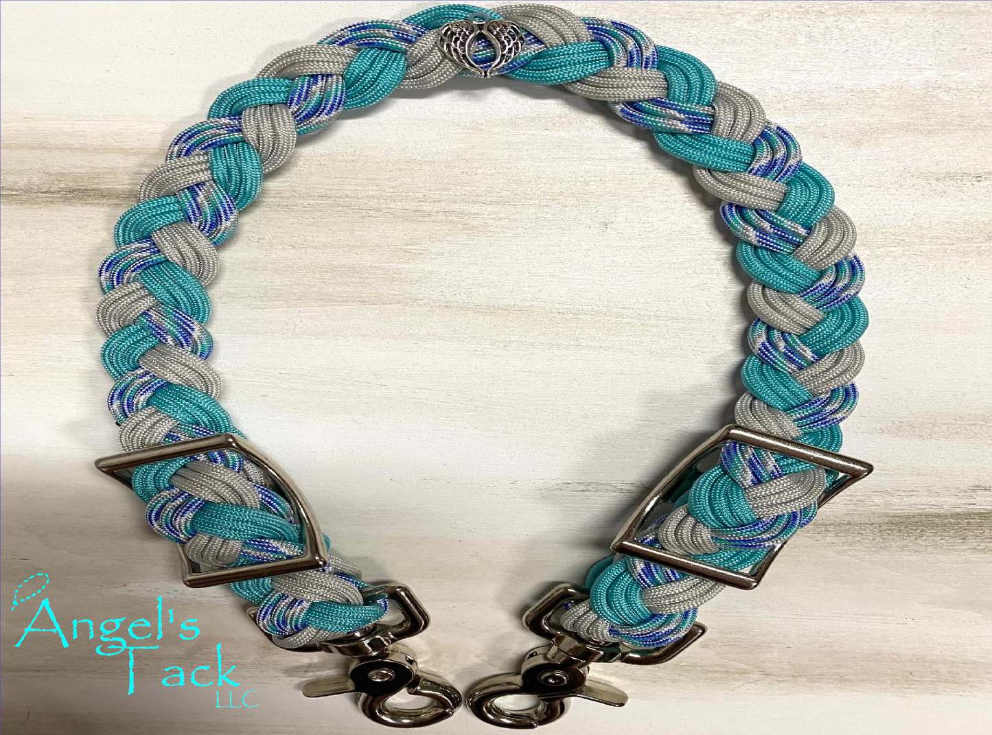 Turquoise and grey wither strap